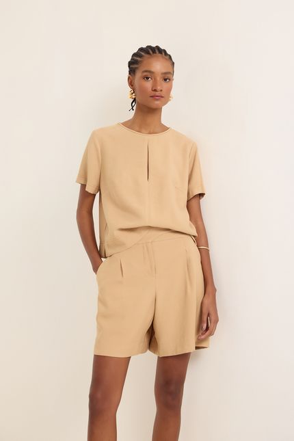 Blusa cupro botão costas  bege queimado