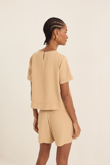 Blusa cupro botão costas  bege queimado