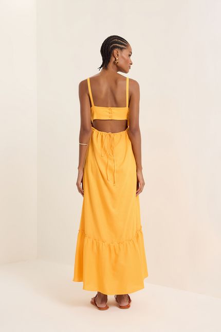 Vestido cambraia ferragem amarelo ouro