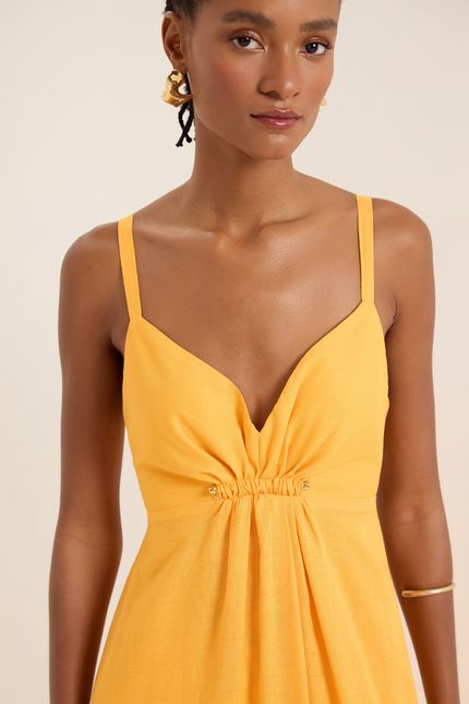 Vestido cambraia ferragem amarelo ouro
