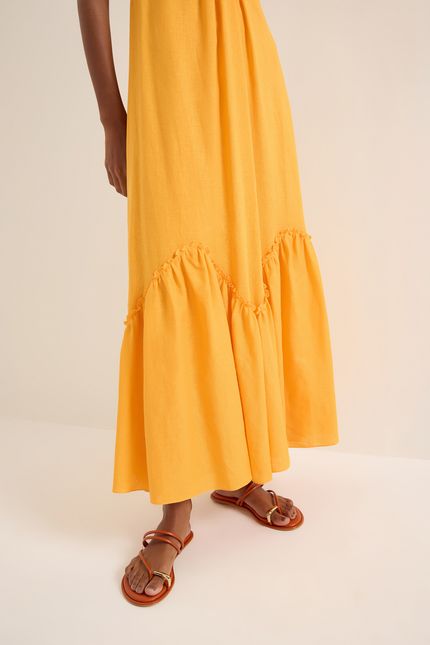 Vestido cambraia ferragem amarelo ouro
