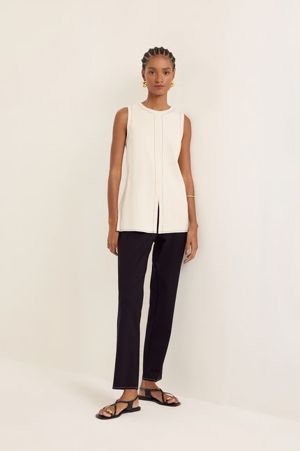 Blusa túnica pesponto contraste bege aveia