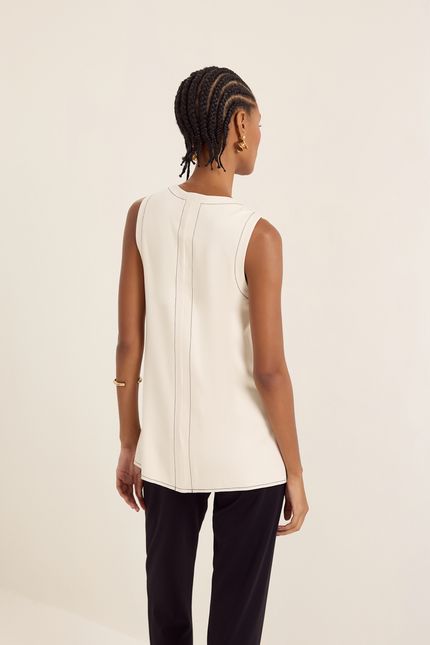 Blusa túnica pesponto contraste bege aveia