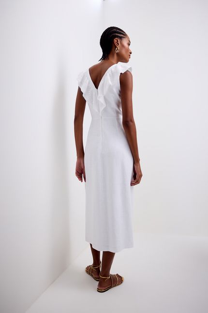 Vestido festa midi jabot crochê off white