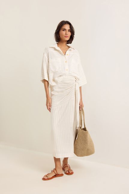 Camisa linho maquinetado listras off white