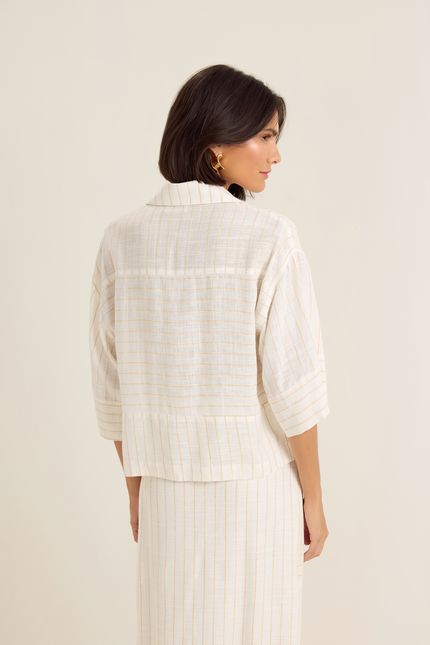 Camisa linho maquinetado listras off white