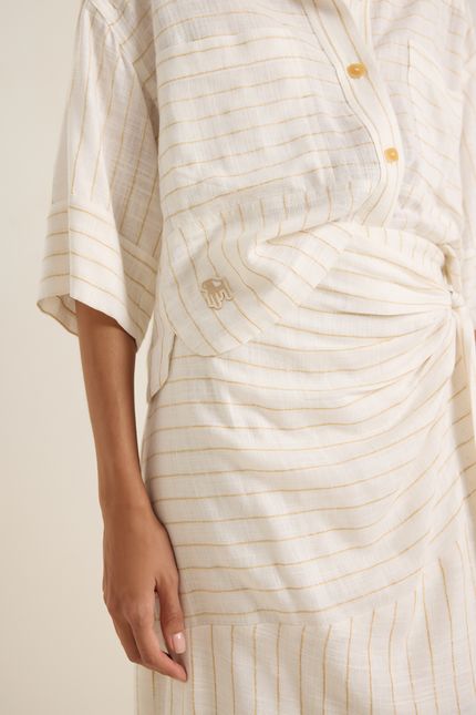 Camisa linho maquinetado listras off white