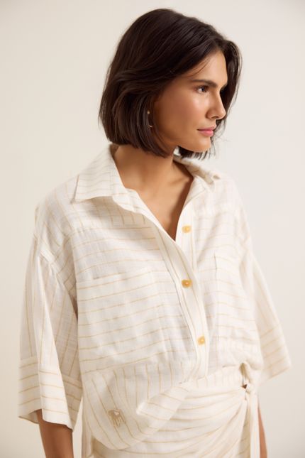 Camisa linho maquinetado listras off white