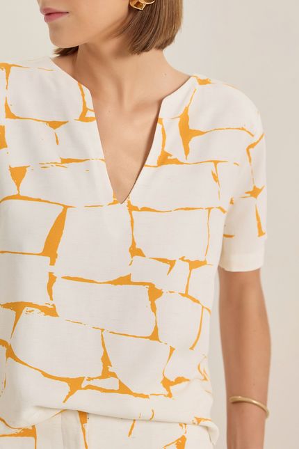 Blusa manga azulejo azulejo amarelo ouro