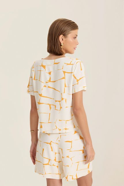 Blusa manga azulejo azulejo amarelo ouro