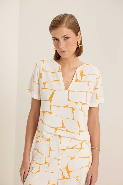 Blusa manga azulejo azulejo amarelo ouro