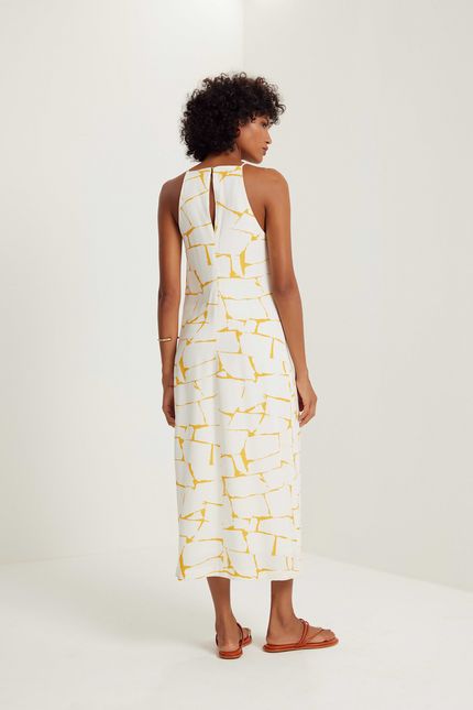 Vestido alça azulejo azulejo amarelo ouro