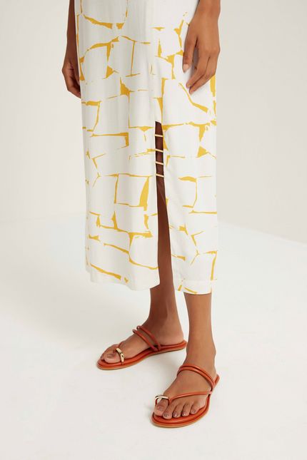 Vestido alça azulejo azulejo amarelo ouro