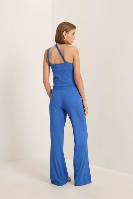 Calça pantalona canelado premium azul topazio