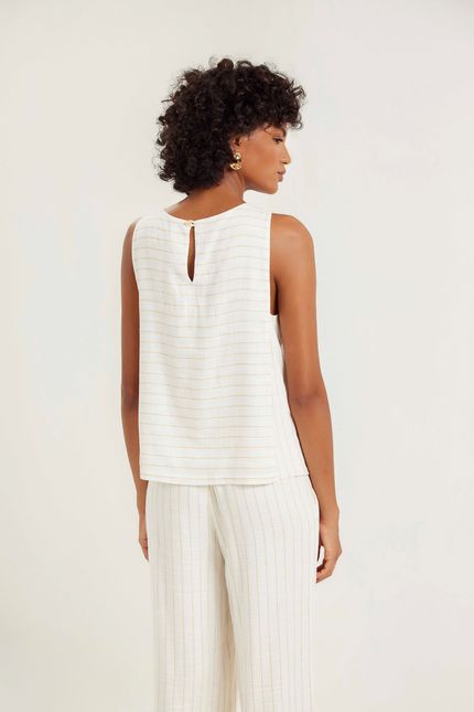 Blusa linho maquinetado listras off white