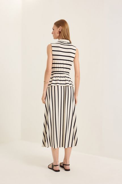 Vestido malha listra linho degagê bege natural