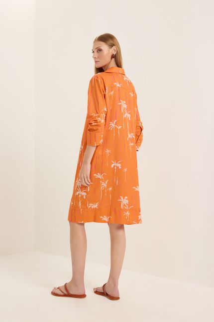 Vestido chemise pregas arpoador arpoador laranja suco