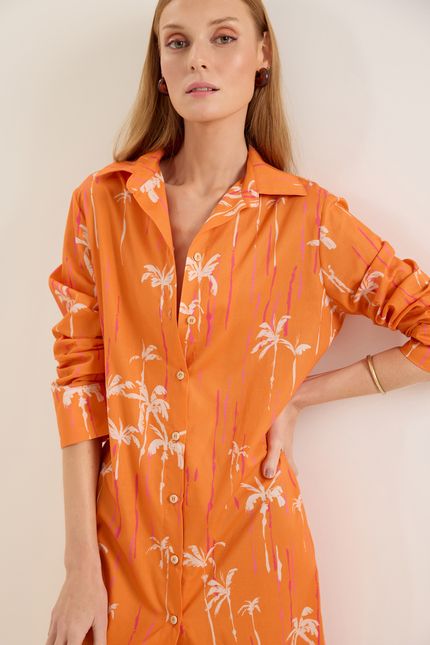 Vestido chemise pregas arpoador arpoador laranja suco