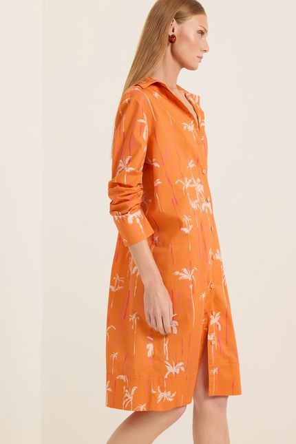 Vestido chemise pregas arpoador arpoador laranja suco
