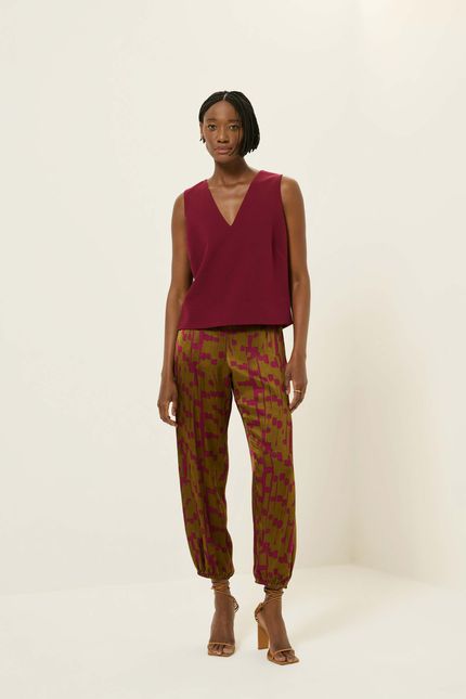 Blusa crepe dec v vinho tango