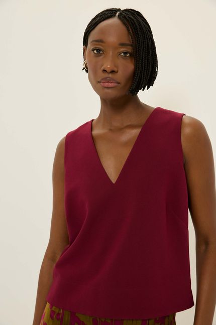 Blusa crepe dec v vinho tango
