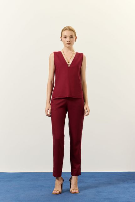 Blusa cambraia sm botão vinho tango