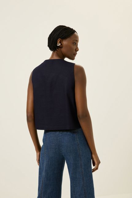 Blusa linho botões azul rock