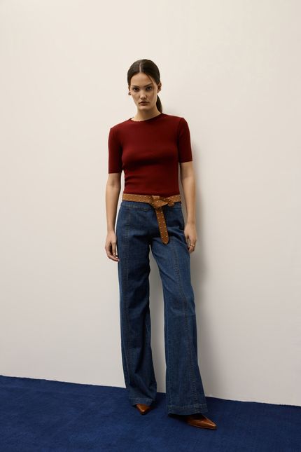 Blusa tricot manga curta vinho tango