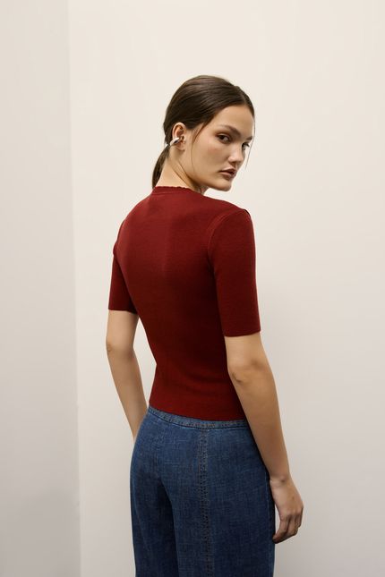 Blusa tricot manga curta vinho tango