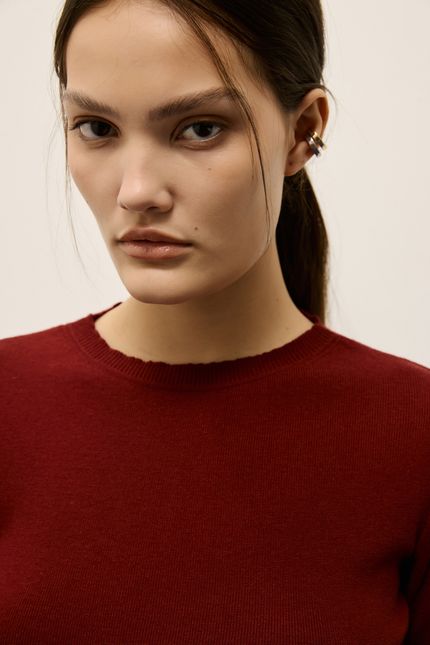 Blusa tricot manga curta vinho tango
