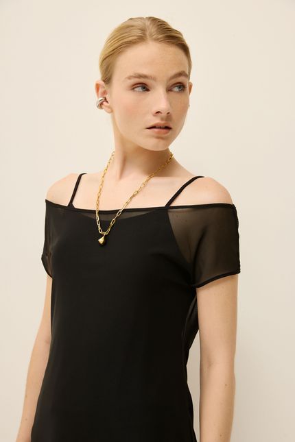 Blusa sobreposição tule preto