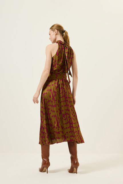 Vestido gola amarração flautas verde indie