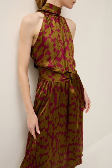 Vestido gola amarração flautas verde indie