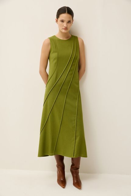 Vestido linho det relevo verde indie