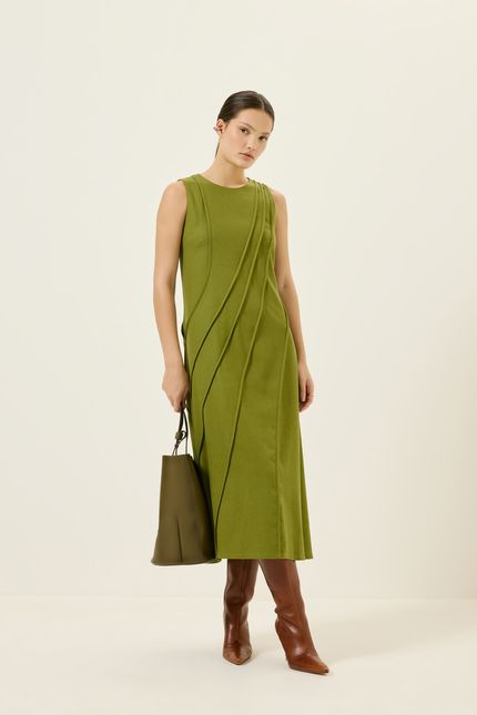 Vestido linho det relevo verde indie