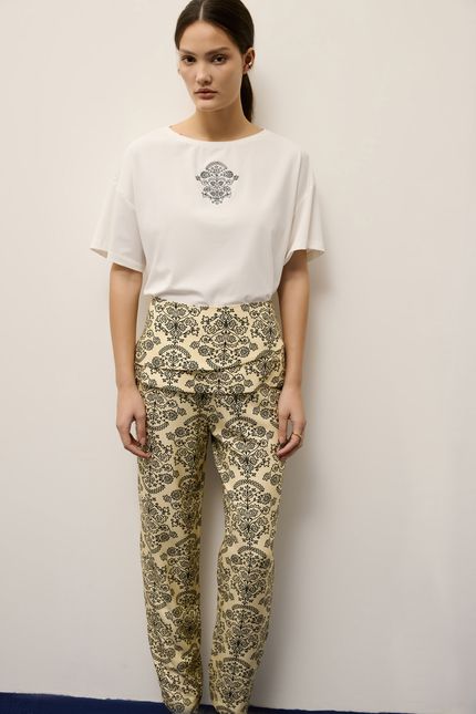 Tshirt detalhe camisa bordada off white