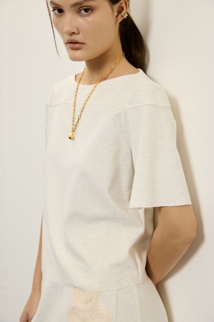 Blusa mc malha linho bege natural