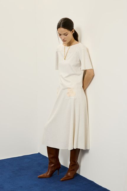 Blusa mc malha linho bege natural