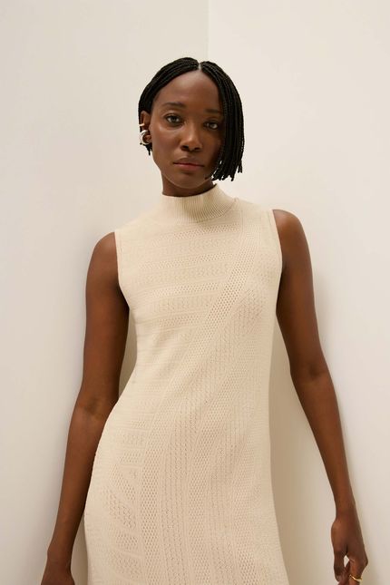 Vestido tricot mix pontos  bege opera