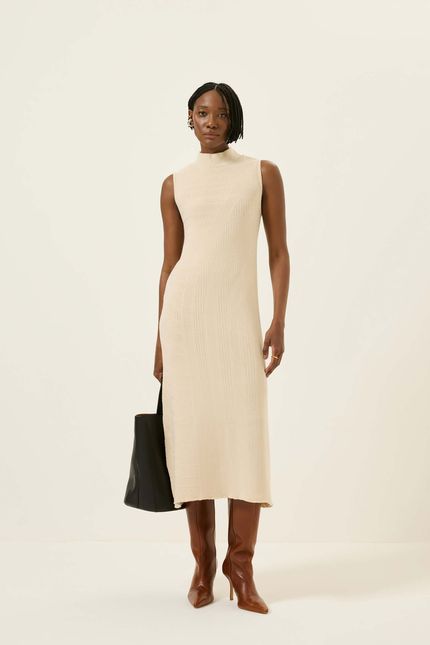 Vestido tricot mix pontos  bege opera