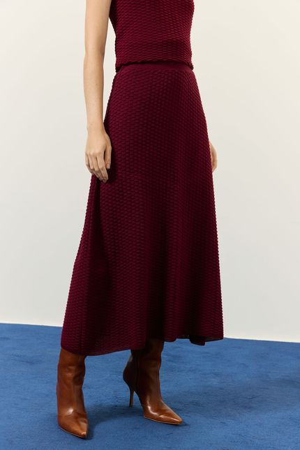 Saia tricot midi escama vinho tango