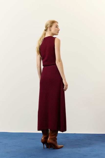 Saia tricot midi escama vinho tango