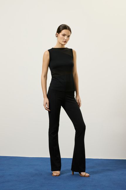 Blusa malha sm recortes tule preto