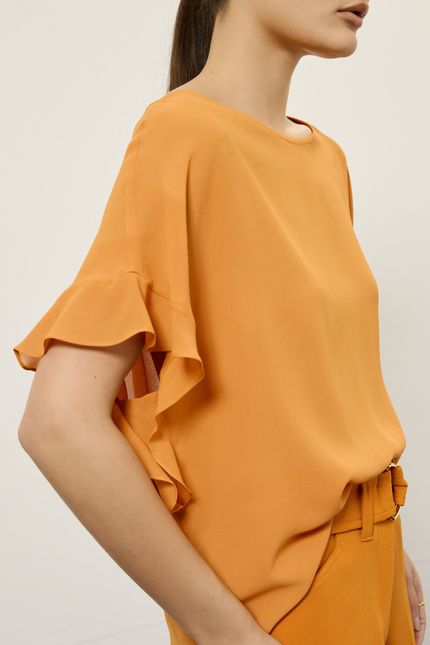 Blusa ggt manga babado  laranja folk