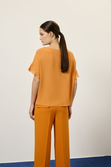 Blusa ggt manga babado  laranja folk