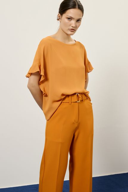 Blusa ggt manga babado  laranja folk