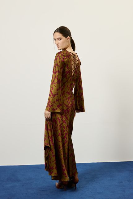 Vestido detalhe costas flautas verde indie