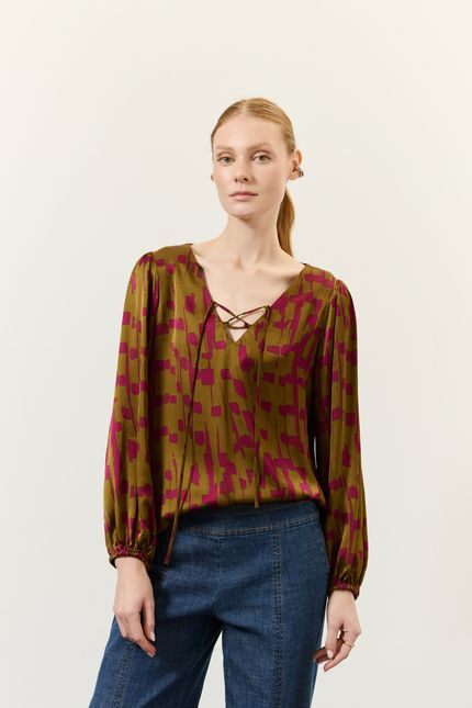 Blusa amarração flautas verde indie