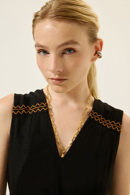 Vestido linho bordado maria bonit preto