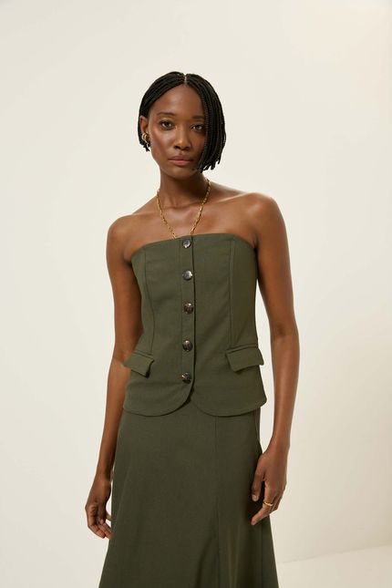 Blusa sem alça bolso botões verde indie